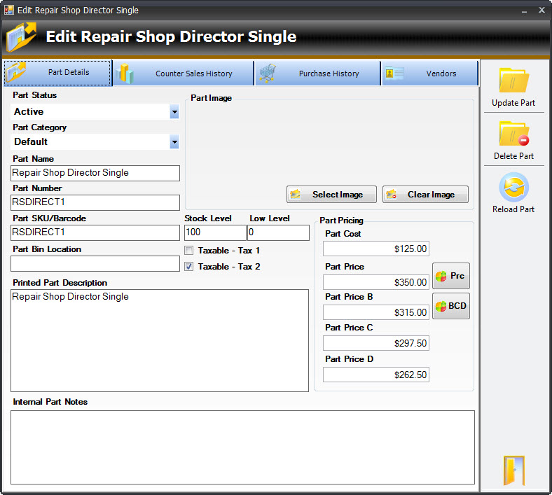 Repair Shop Director Inventory/Product Item Details